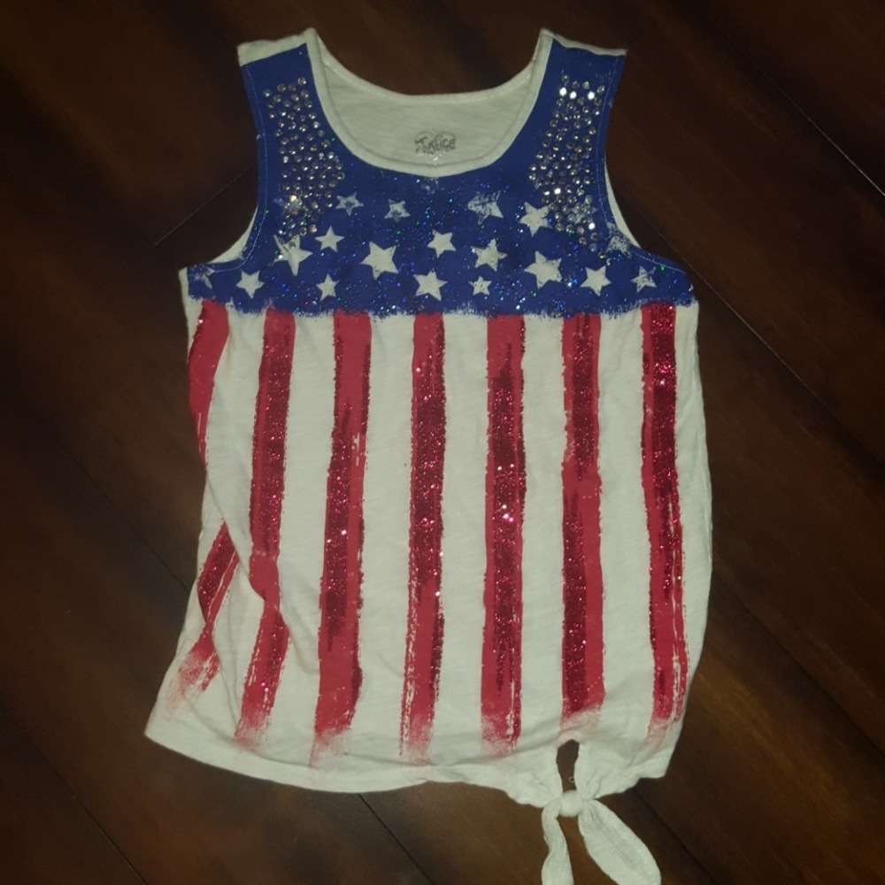 Girl's American flag glitter tank. Size 14