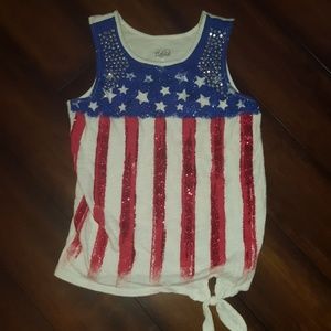 Girl's American flag glitter tank. Size 14