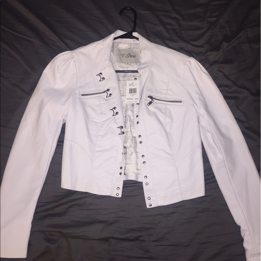 White Guess Leather Jacket - Perfect for Summer 🌞