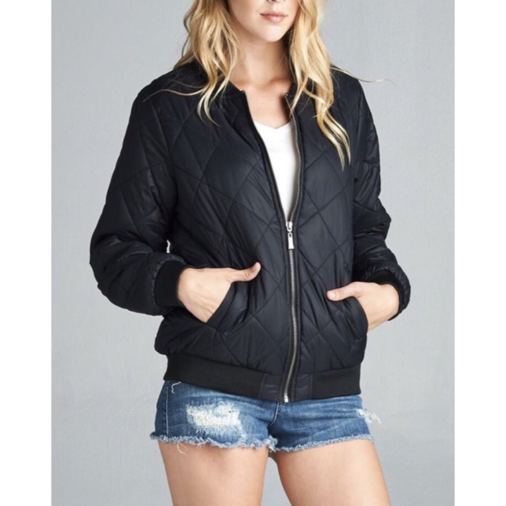 ❗️CLEARANCE❗️Black Quilted Bomber Jacket S M L - Picture 2 of 2