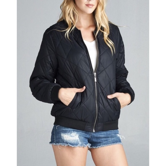 ❗️CLEARANCE❗️Black Quilted Bomber Jacket S M L - Picture 2 of 2