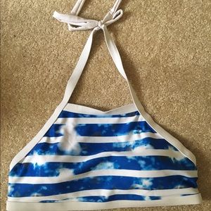 Blue and White Striped Halter Bikini Top