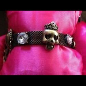 Betsey Johnson skull bracelet mesh pink gothic