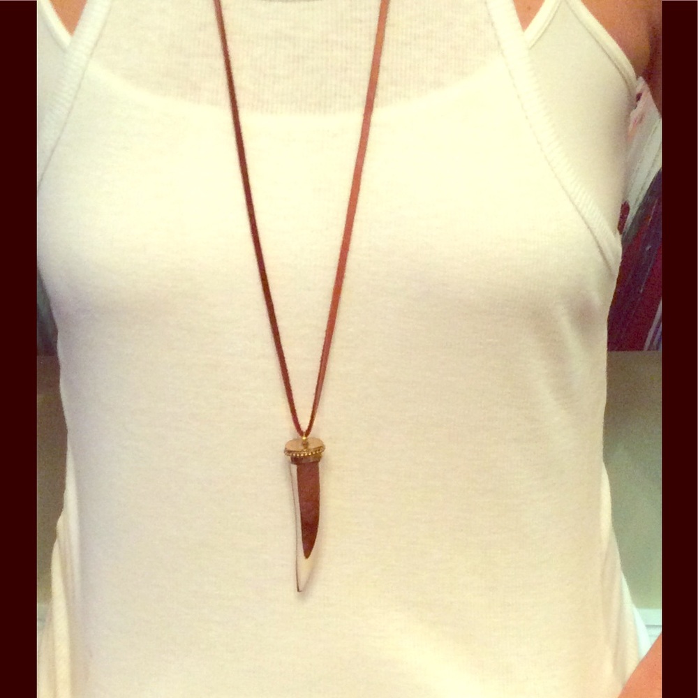 Brown Leather necklace with tusk charm.