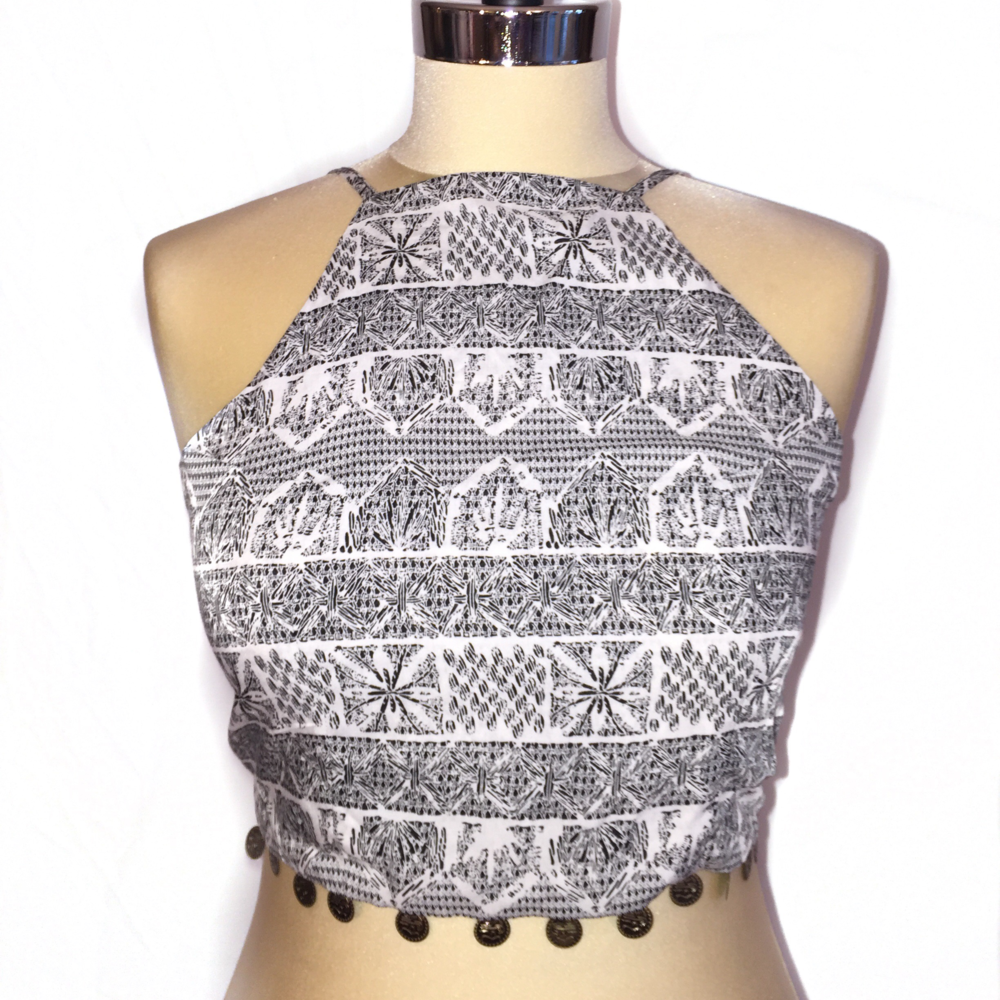 Grey and White Rayon Printed Top Size-S