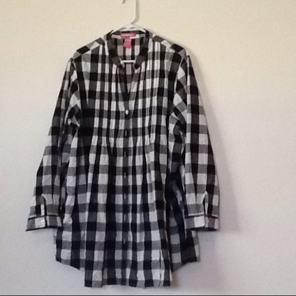 Woman Within Tops - Long Sleeve Plaid Button Down Tunic