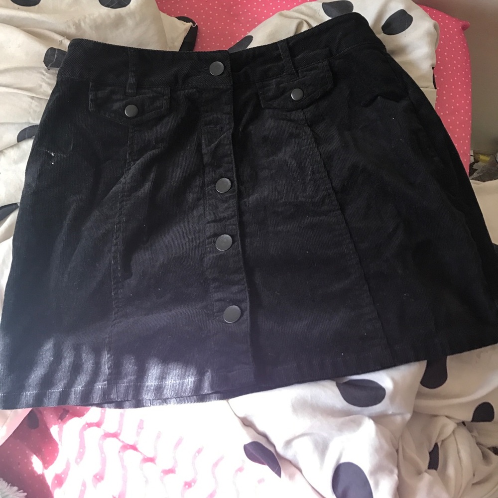 Black button up denim skirt