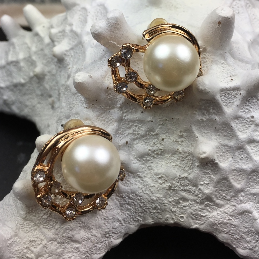 CZ Pearl Web Earrings - Picture 7 of 8