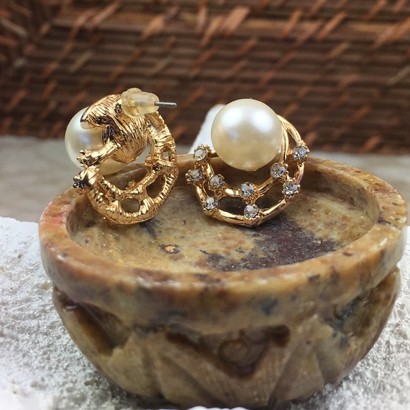 CZ Pearl Web Earrings - Picture 6 of 8