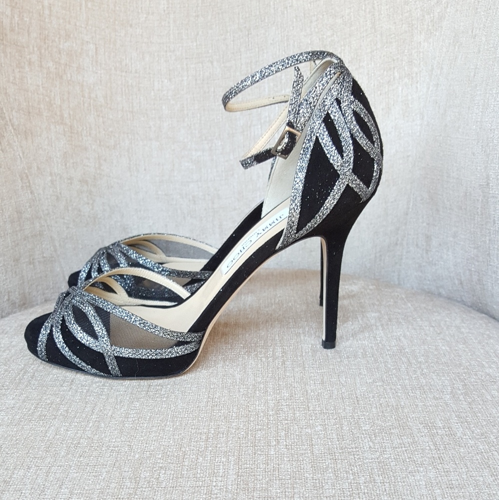 NIB Jimmy Choo Black Glitter Suede Mambo Pumps