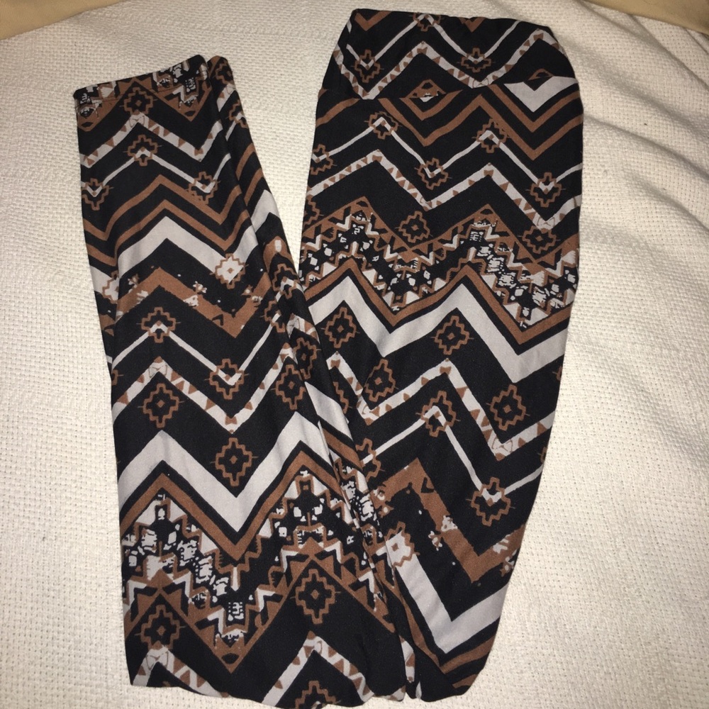 TC LuLaRoe leggings black, brown and cream