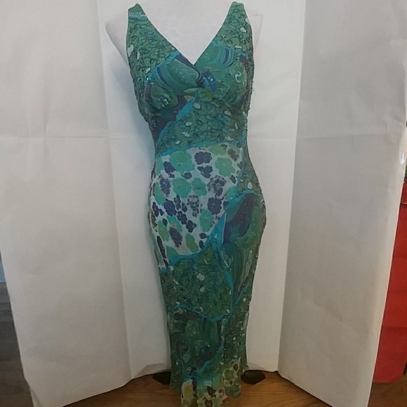 Vintage Dresses & Skirts - VINTAGE Aqua beaded evening dress