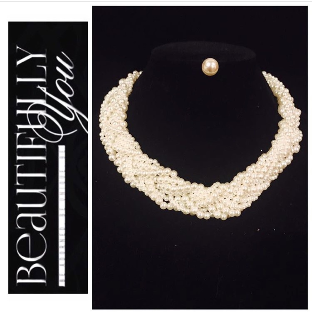 Braided Pearl Necklace Set