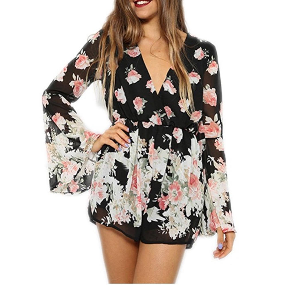 HOST PICK! w/tags long sleeve airy floral romper! - Picture 5 of 6