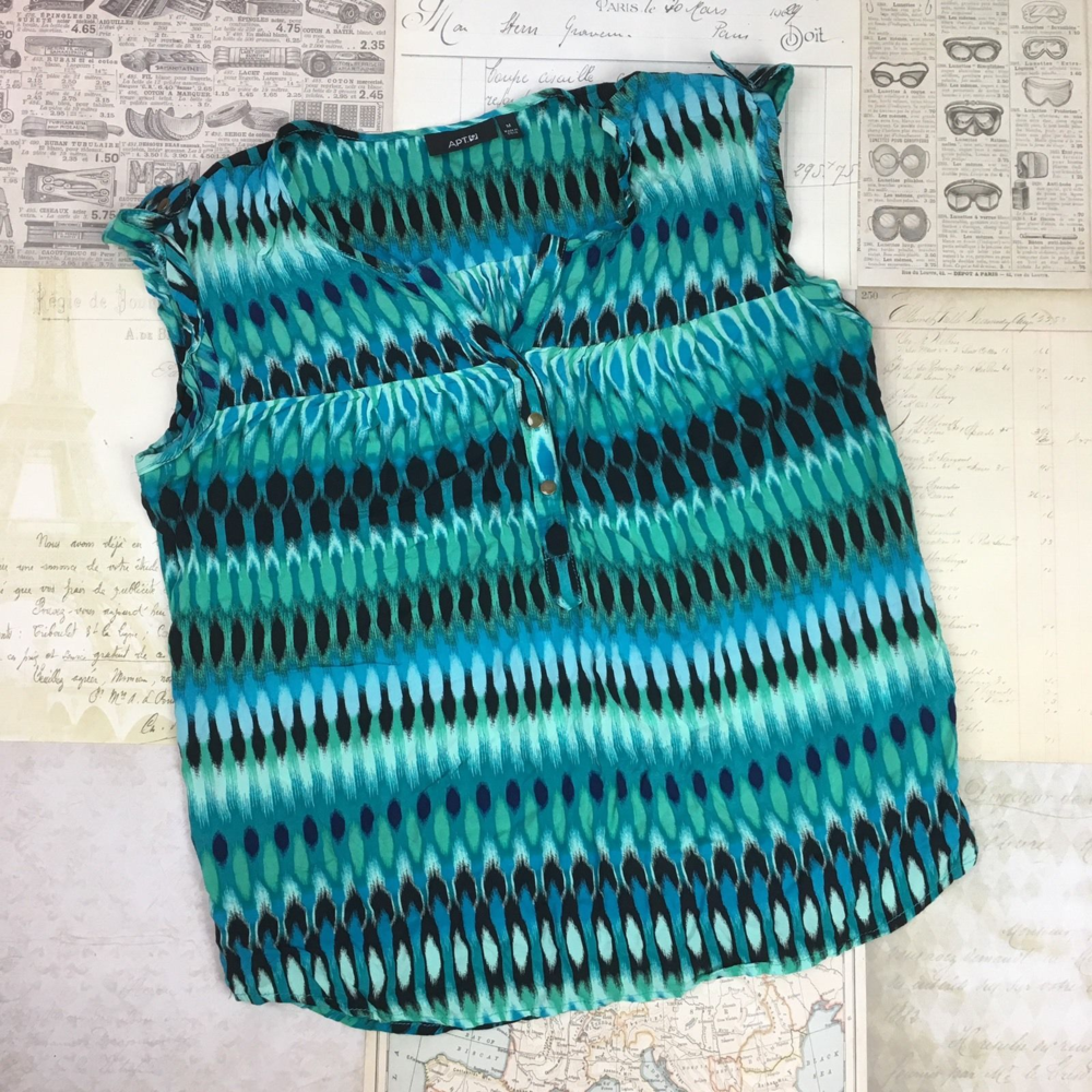 Apt 9 Blouse Medium Cap Sleeve Blue Geometric Top