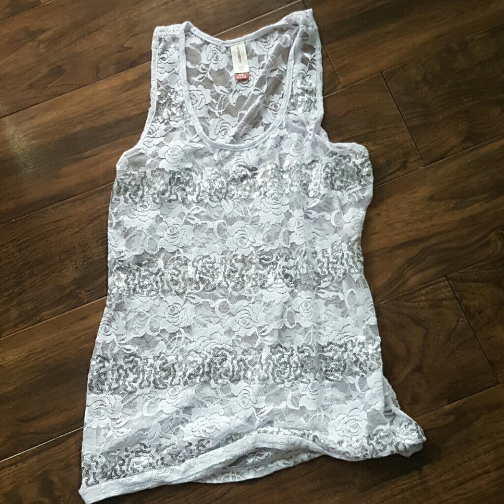 No Boundaries White Sequined Sheer Tank