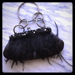 Black evening bag w/ feathers & Chain handle