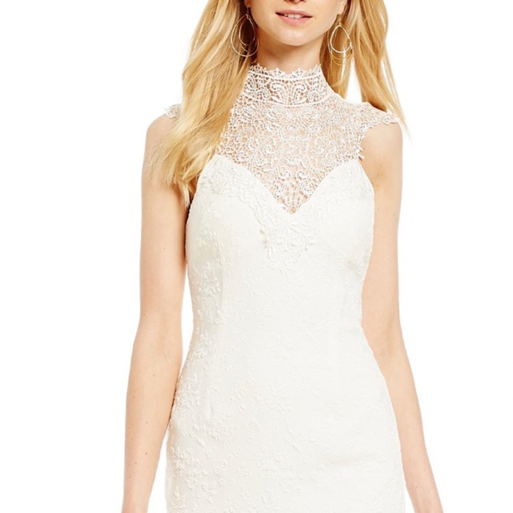 Dear Moon High-Neck Crochet Applique Sheath Dress