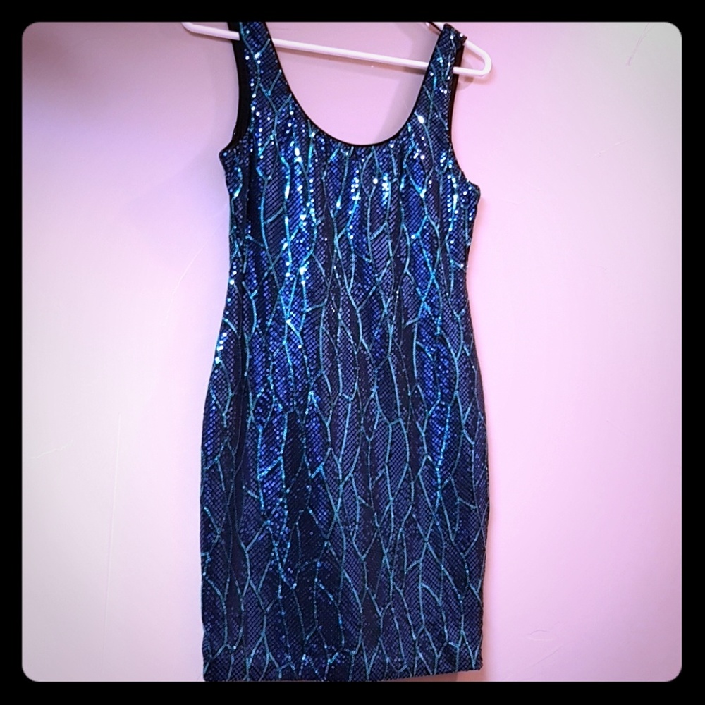 Turquoise Sequin knee length dress