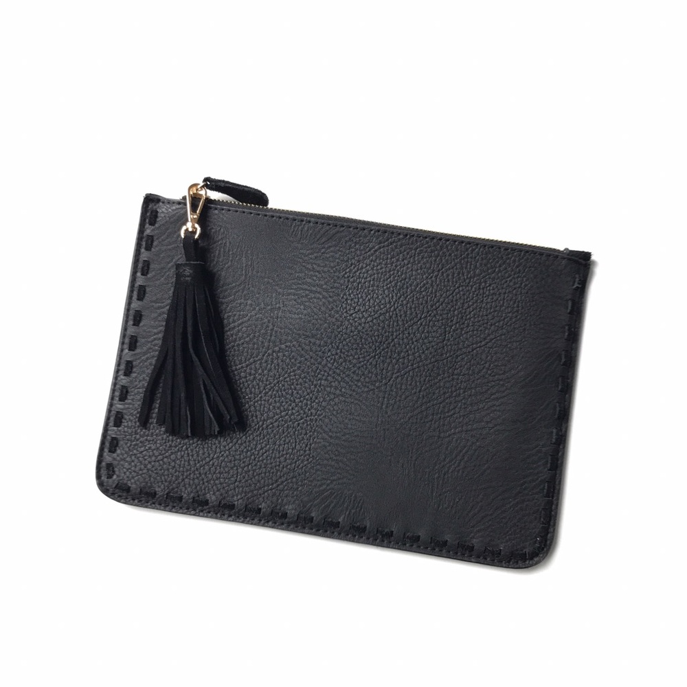 Madison West Black Clutch With Fringe Detail