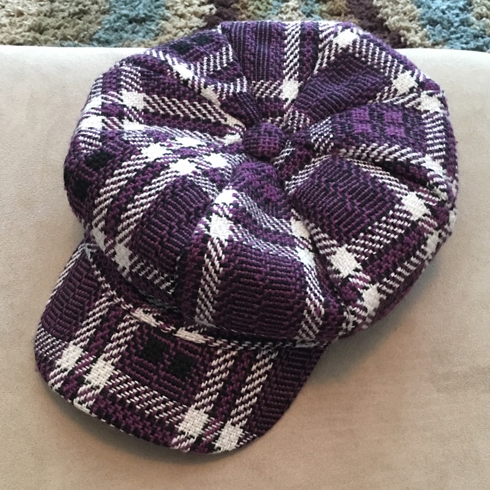 Purple and black flannel gatsby hat