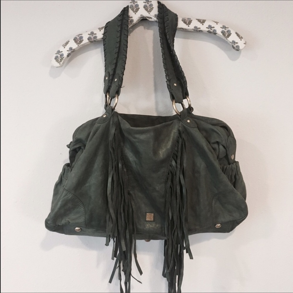 Anthropologie water lily leather fringe bag