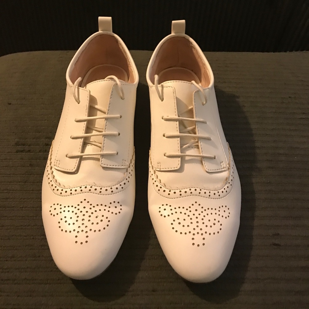 Zara White Oxford Flat Shoes