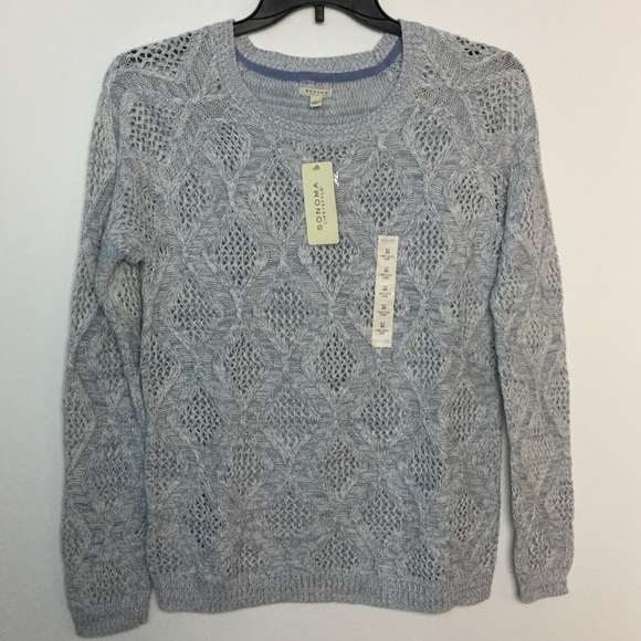 Sonoma M Marbled Blue Crewneck Sweater Cable Knit - Picture 2 of 4