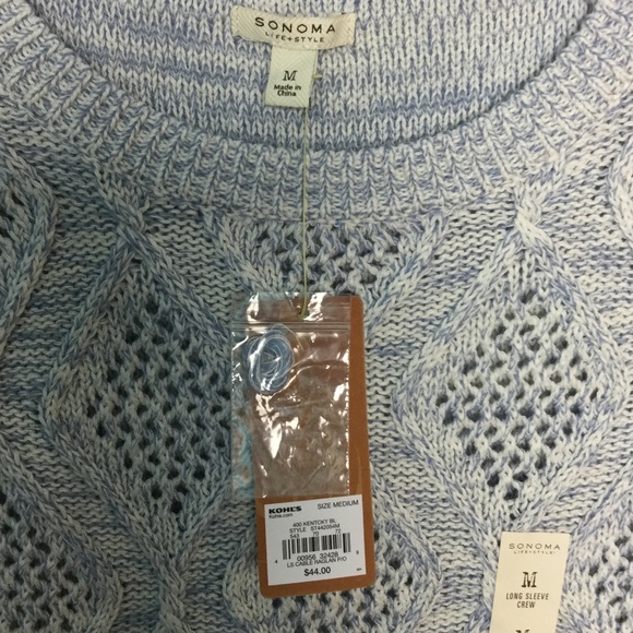 Sonoma M Marbled Blue Crewneck Sweater Cable Knit - Picture 3 of 4