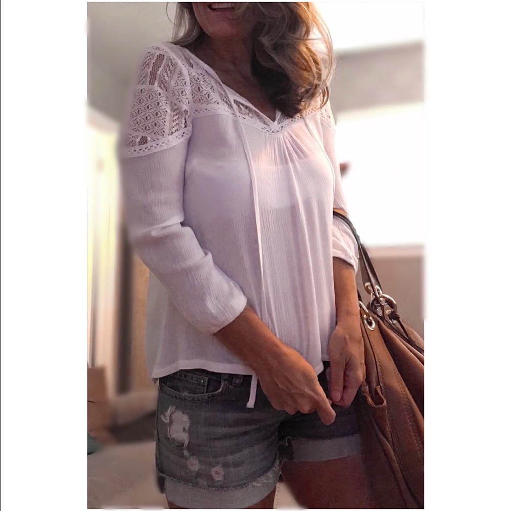 White • Lace • Peasant • Top