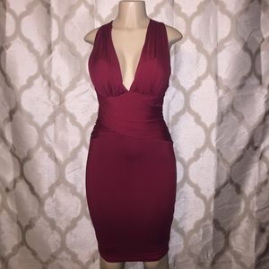 Faux wrap red dress