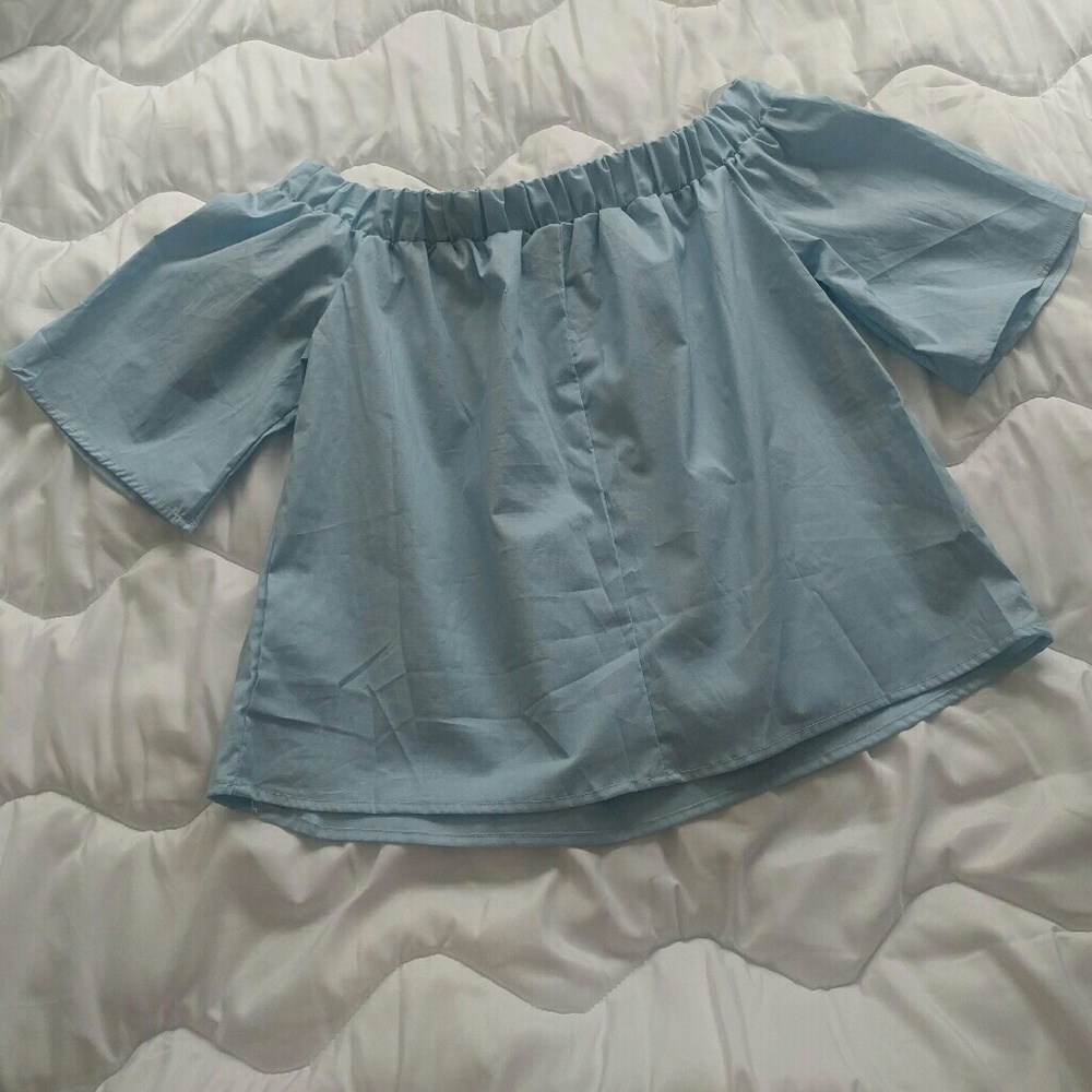 Host Pick ❤ Bow Off the Shoulder Blue Shirt - Picture 7 of 8