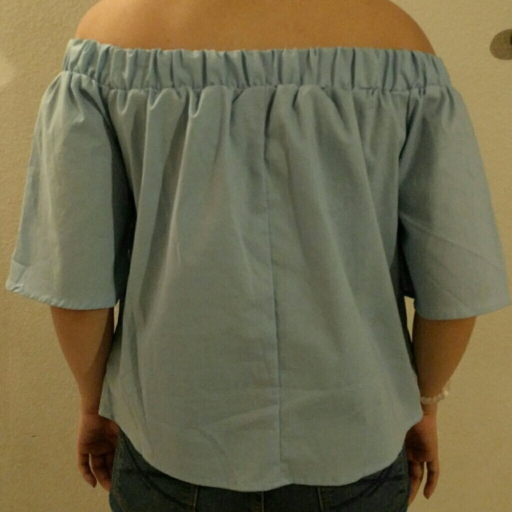 Host Pick ❤ Bow Off the Shoulder Blue Shirt - Picture 6 of 8