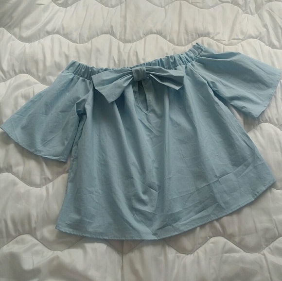 Host Pick ❤ Bow Off the Shoulder Blue Shirt - Picture 3 of 8