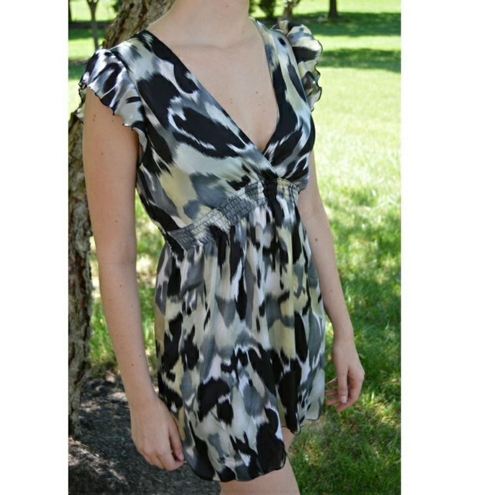 Black, White and Cream Patterned Dress