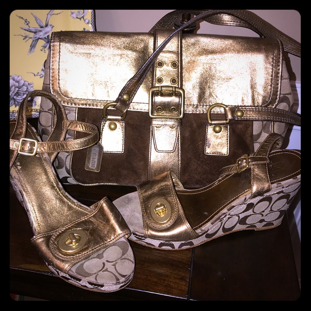 Authentic vintage coach purse and wedge sandals!