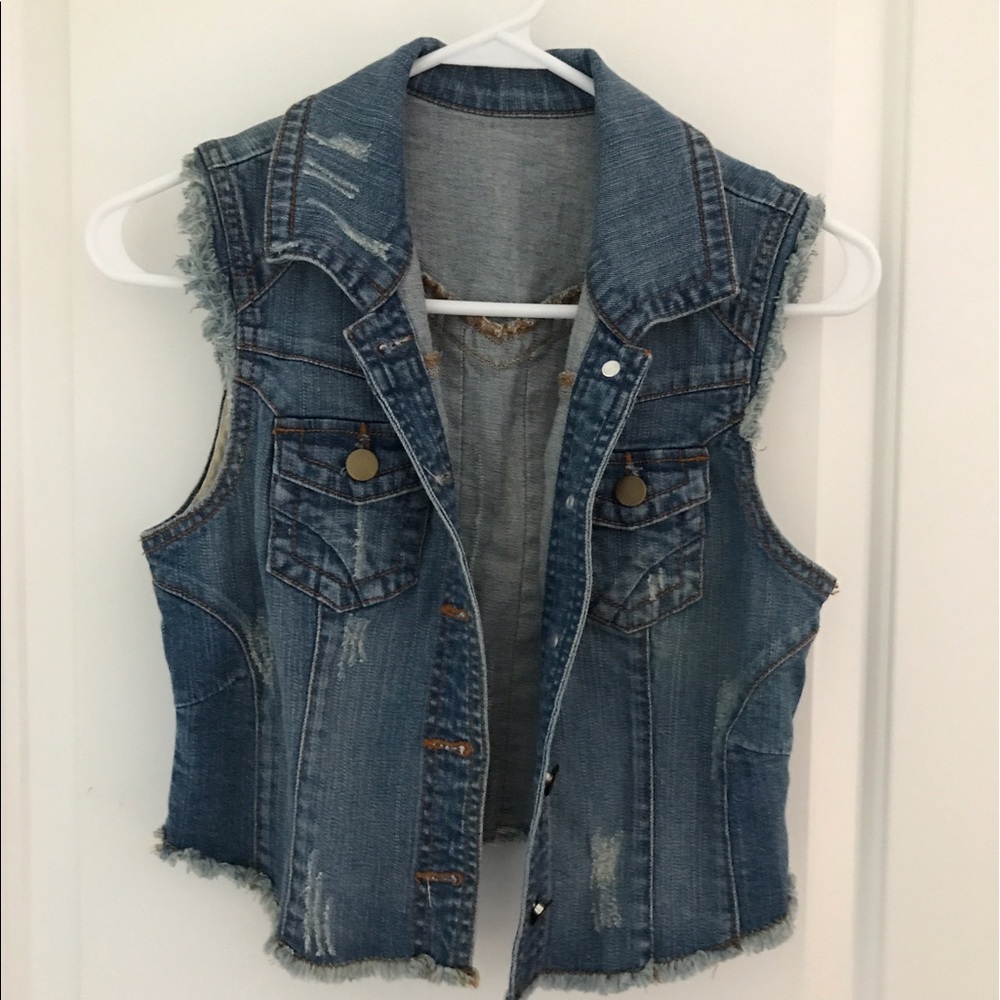 Distressed Denim Crop Vest