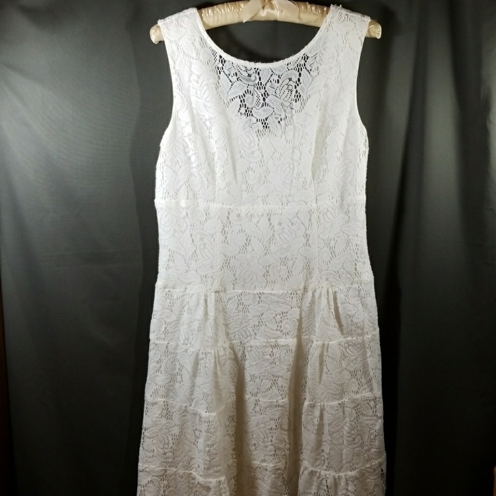 White Lace Dress with Attached Slip