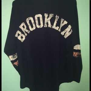 Navy w/ pink and white stripes long sleeve