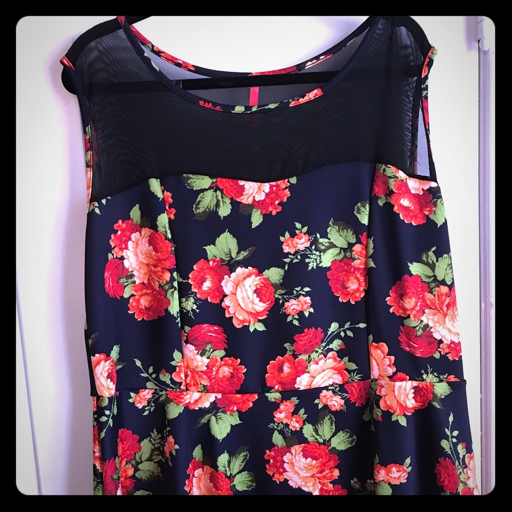 Sleeveless Blue Floral Mesh Peplum Top🌹