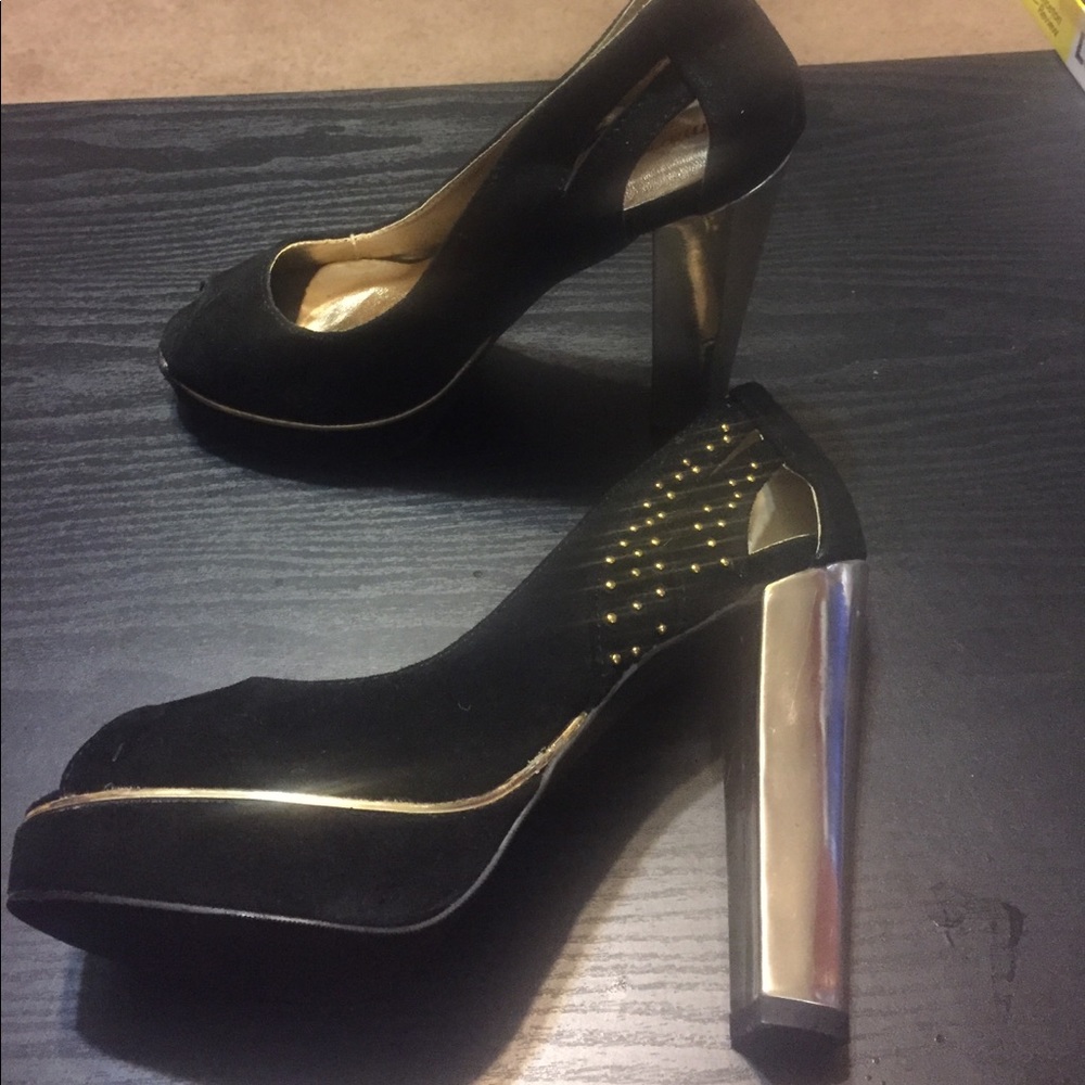 Black Suede and Gold Heels