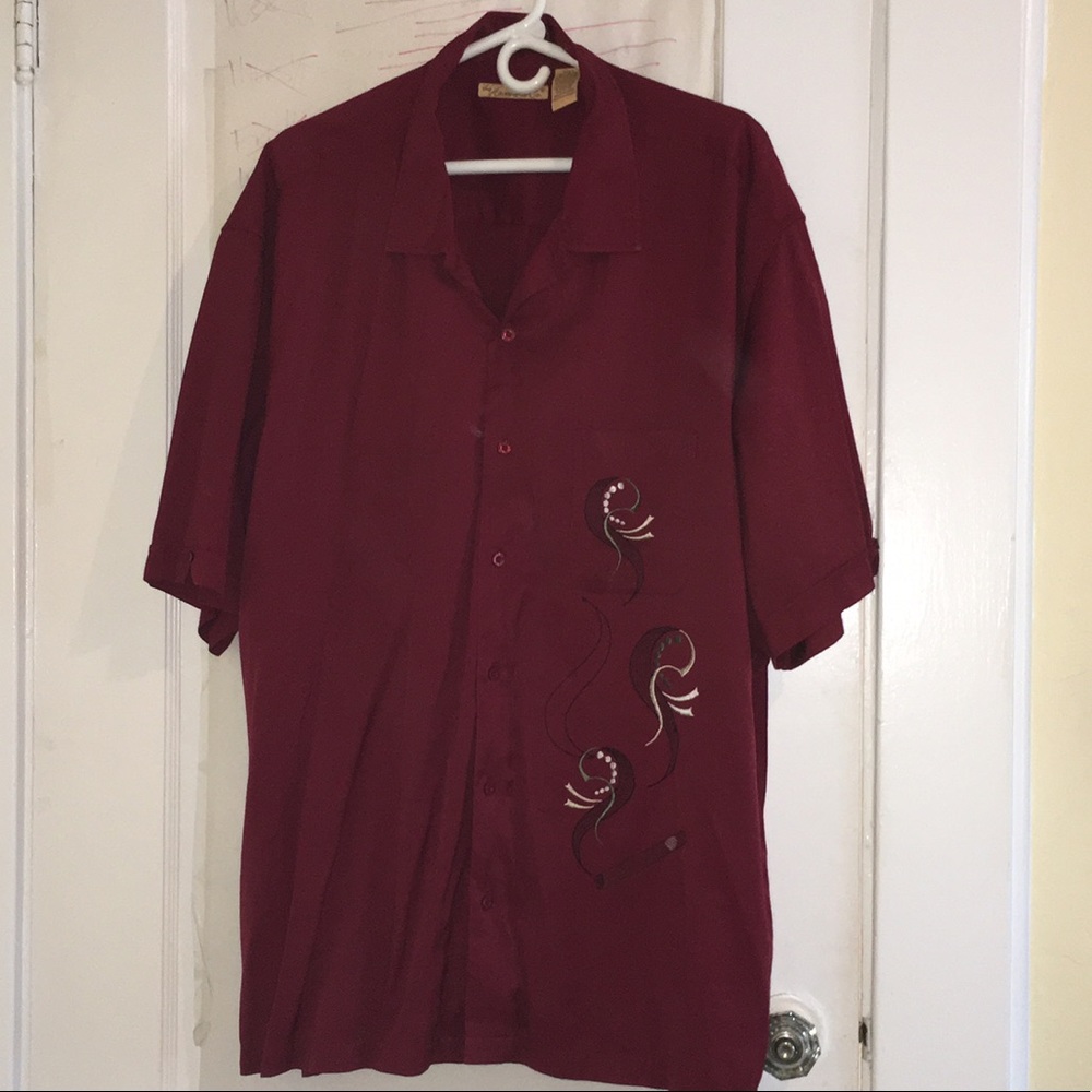 Dark red Hawaiian-style shirt