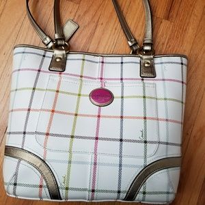 Coach White Tattersall Multicolor Tote