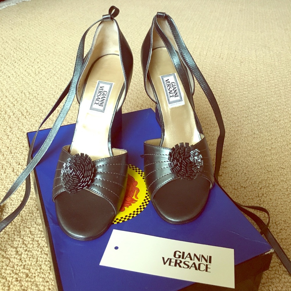 Gianni Versace Pewter Wedge Heels