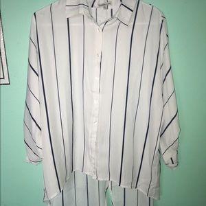 White and navy striped blouse