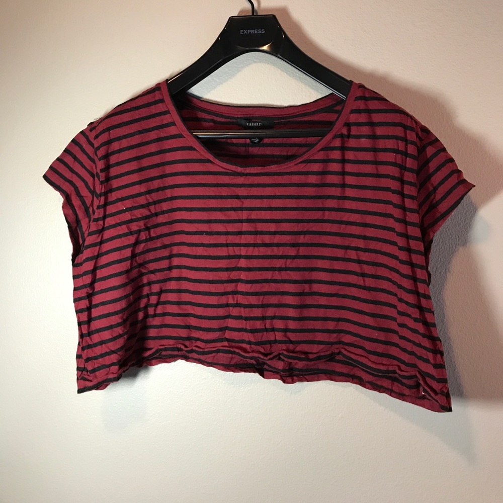 Black and Red Stripped Crop Top Tee