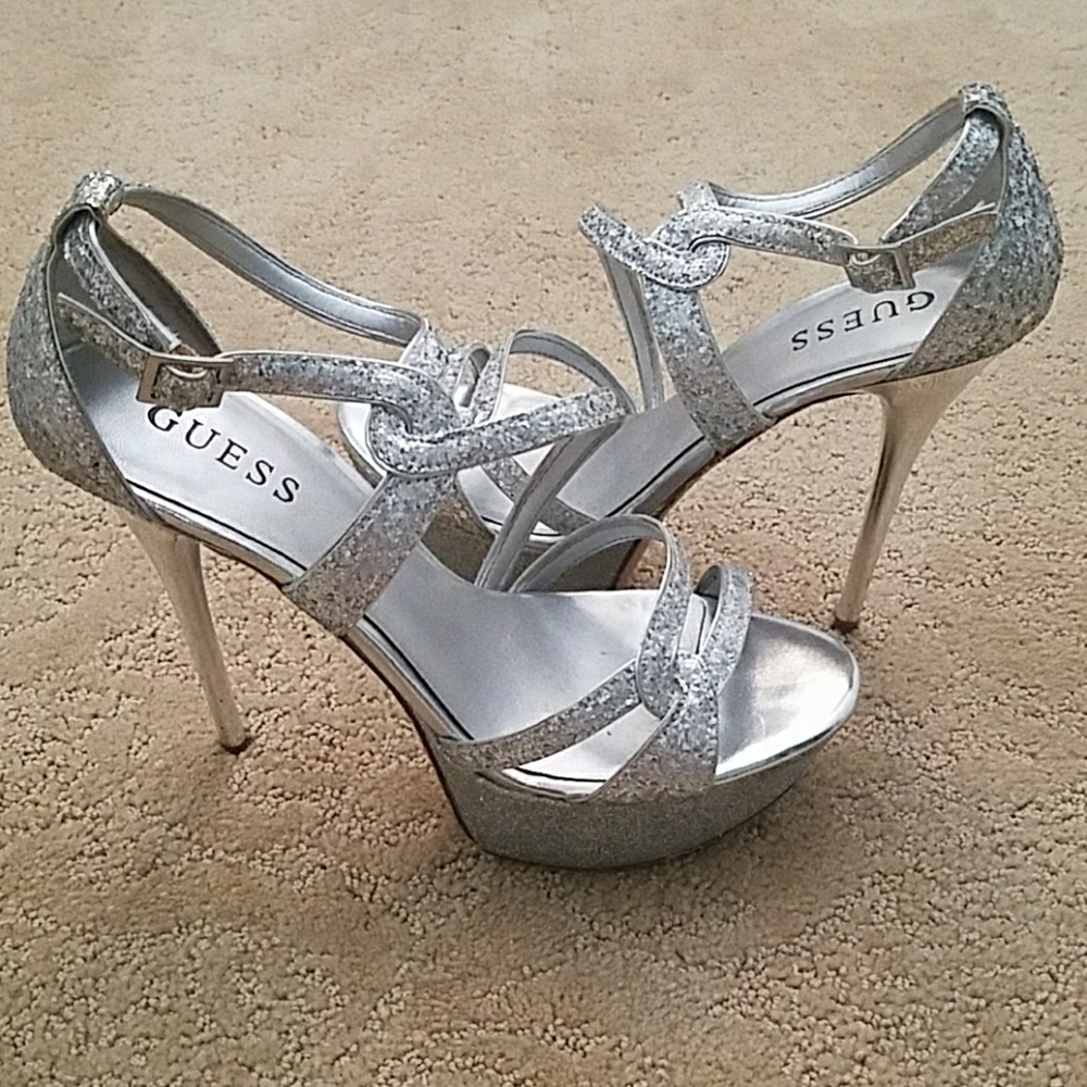 Silver Sparkly Strappy Heels