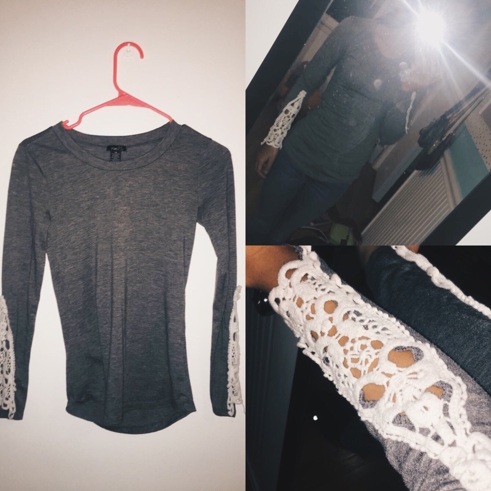 Tee with Lace Sleeves