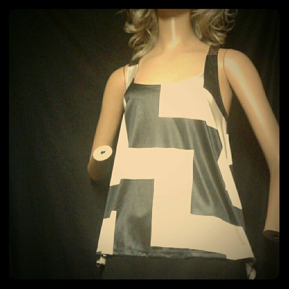 Champagne and Black Racerback Hi Low Tank