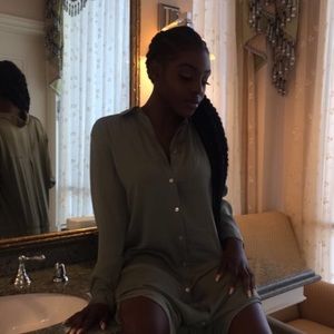 Green long button up dresss